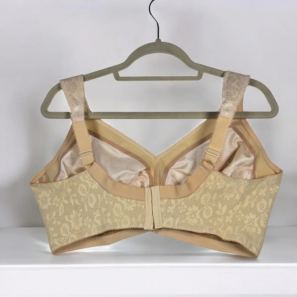 Playtex 18 Hour‎ Bra Full Coverage Woman 44D White Gold Back Hooks Padded Straps